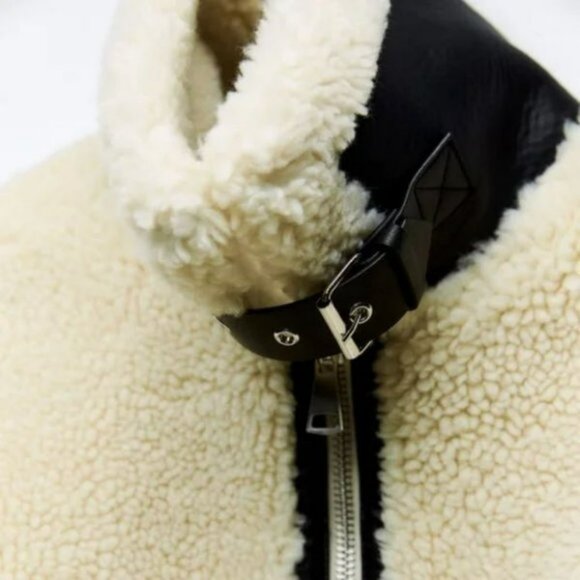 ZARA FAUX FUR BIKER JACKET - Picture 3 of 16